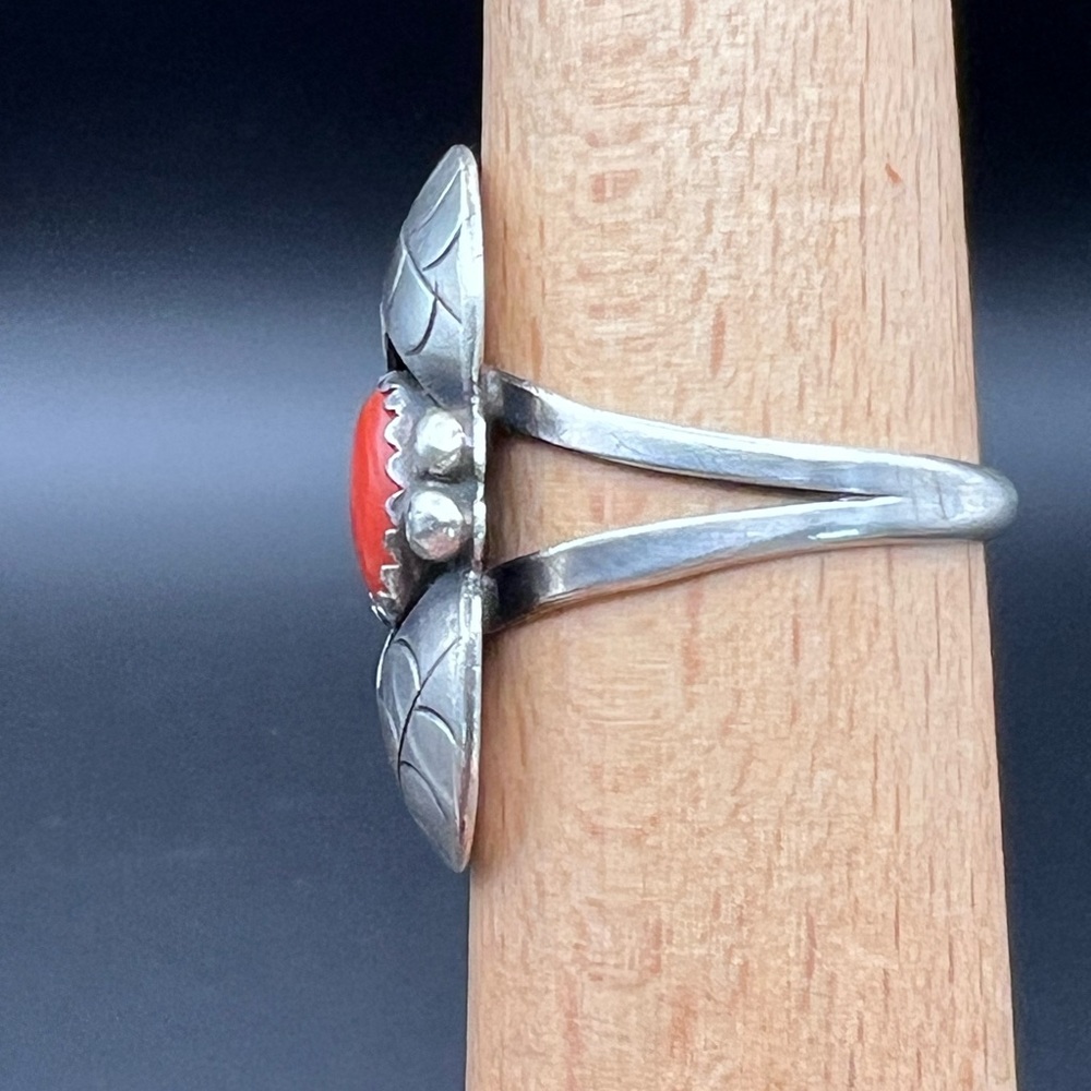 Native American Coral Shadowbox Ring - image 4